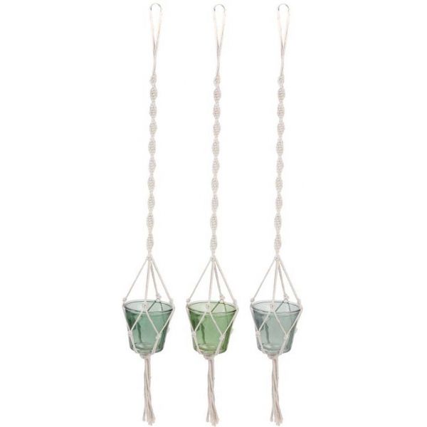 Pots suspendus en verre et macramé My Little Market (Lot de 3)