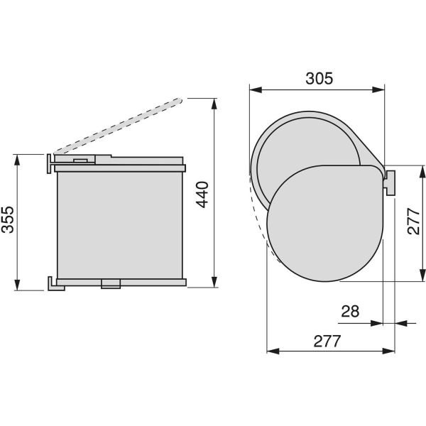 Poubelle à fixation sur porte conteneur de 13 litres - EMU-0313