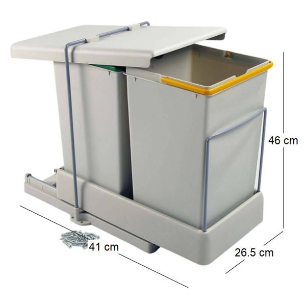Poubelle de recyclage extraction automatique  2 conteneurs de 14 litres - EMU-0199