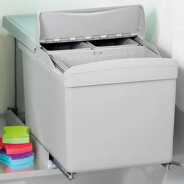 Poubelle de recyclage extraction automatique 3 conteneurs - EMUCA