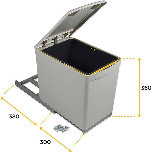 Poubelle de recyclage fixation inférieure et extraction manuelle 16 litres - EMU-0132