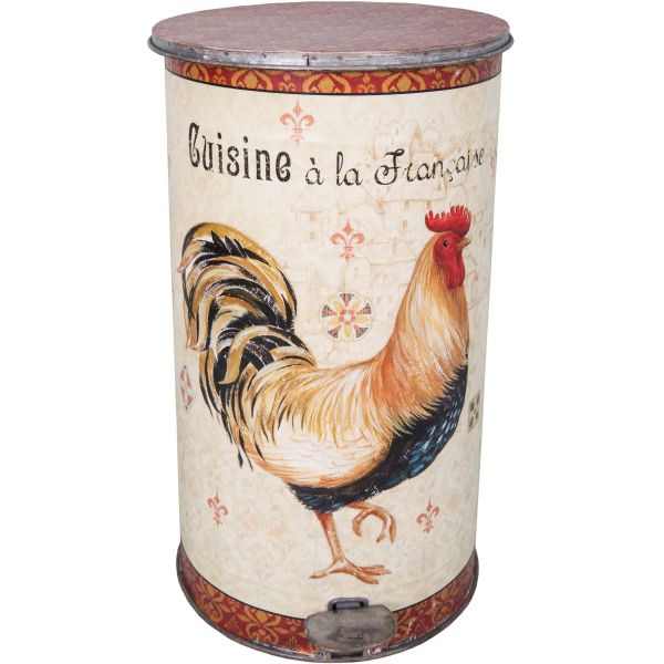 Poubelle ronde en fer Coq Cuisine à la française 27.5 x 45 cm