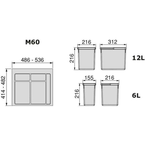 Poubelles pour tiroir de cuisine Recycle (Lot de 3 bacs de tri) - EMU-0323