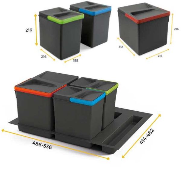 Poubelles pour tiroir de cuisine Recycle (Lot de 3 bacs de tri) - 69,90