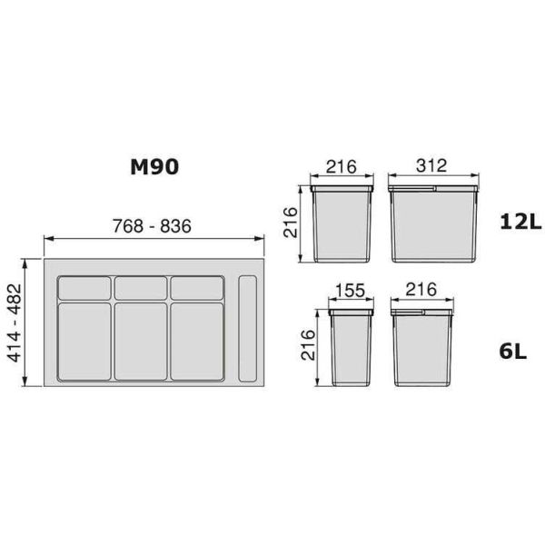 Poubelles pour tiroir de cuisine Recycle (Lot de 4 bacs de tri) - EMU-0334