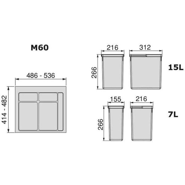 Poubelles pour tiroir de cuisine Recycle (Lot de 3 bacs de tri) - EMU-0322