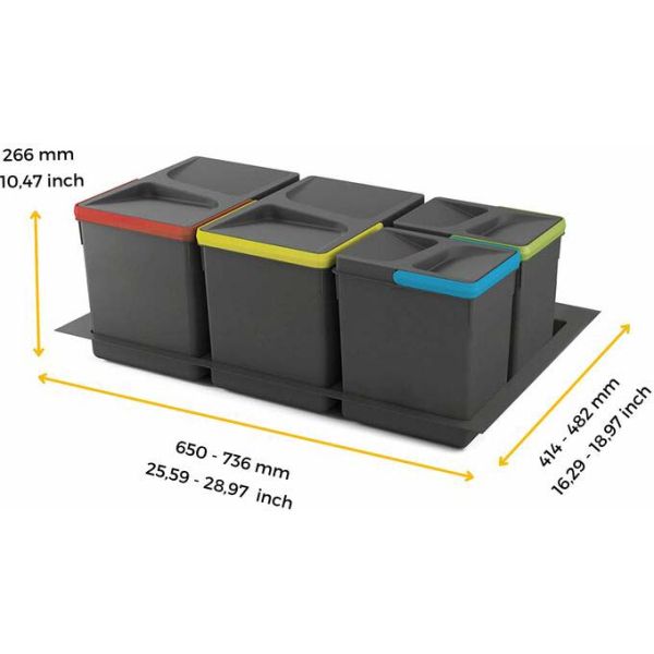 Poubelles pour tiroir de cuisine Recycle (Lot de 4 bacs de tri) - EMU-0335