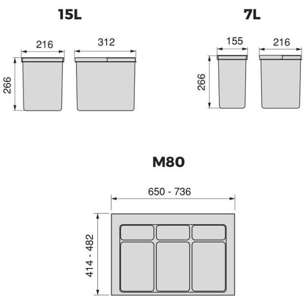Poubelles pour tiroir de cuisine Recycle (Lot de 4 bacs de tri) - EMUCA