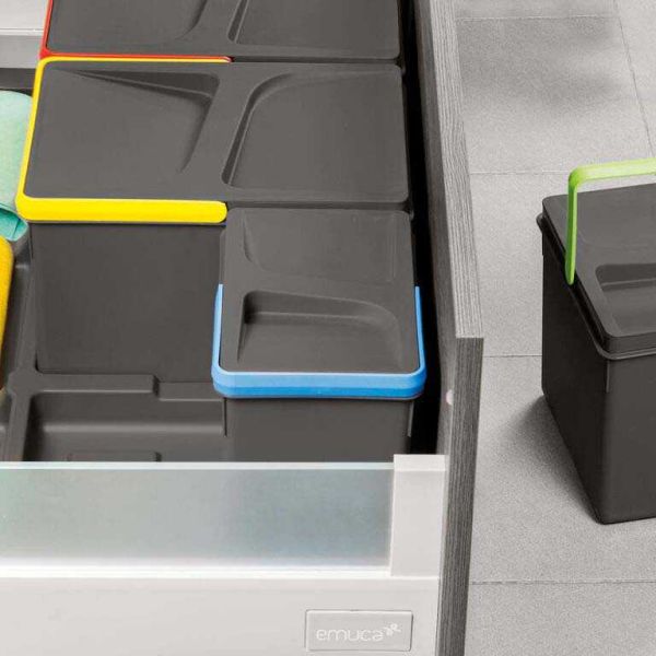 Poubelles pour tiroir de cuisine Recycle (Lot de 4 bacs de tri) - EMUCA