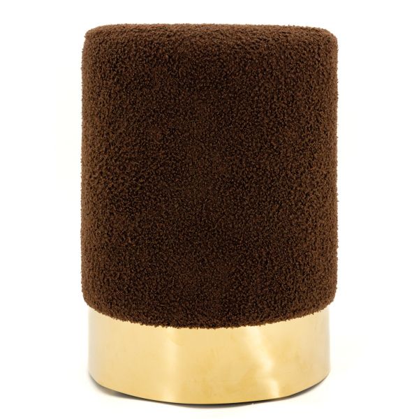 Pouf rond en bouclette et métal doré - 7