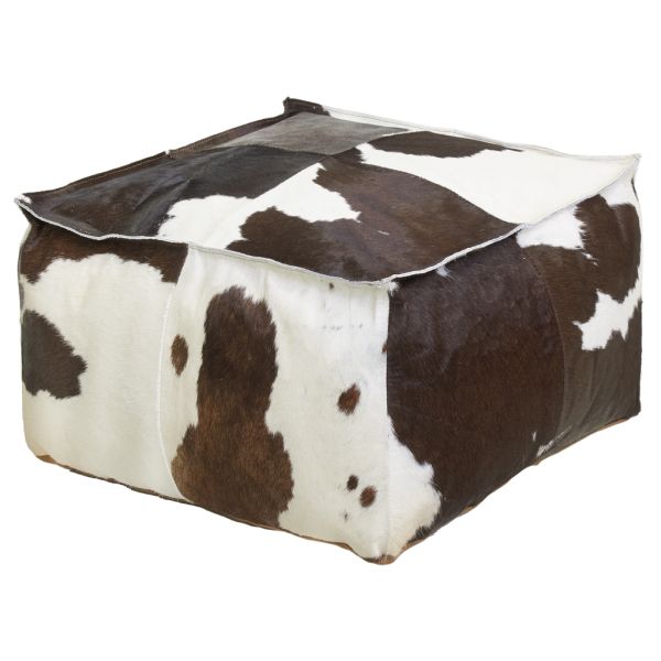 Pouf carré en peau de vache véritable