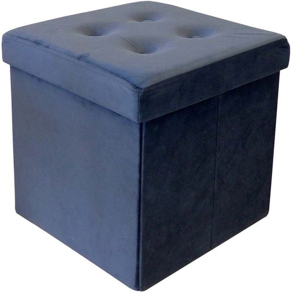 Pouf coffre carré en velours synthétique capitonné