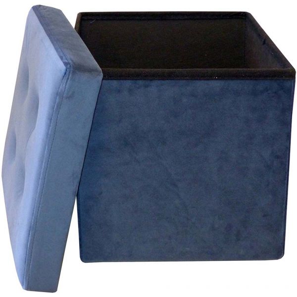 Pouf coffre carré en velours synthétique capitonné - COT-0503