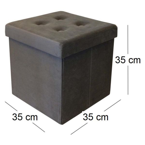 Pouf coffre carré en velours synthétique capitonné - 12,68