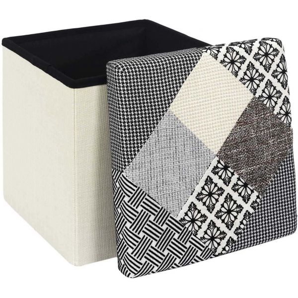 Pouf coffre pliable Patchwork gris - 22,90