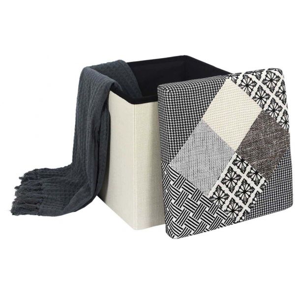 Pouf coffre pliable Patchwork gris - 6