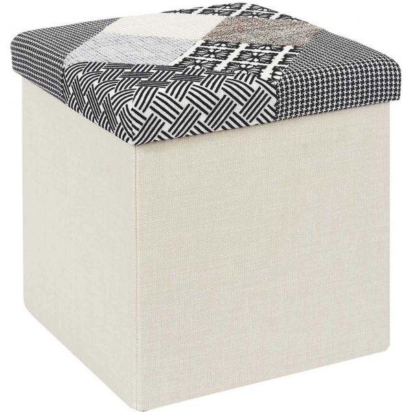 Pouf coffre pliable Patchwork gris