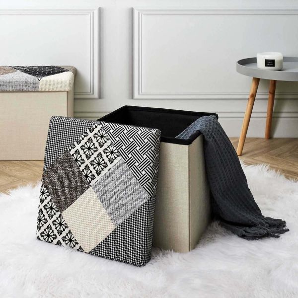 Pouf coffre pliable Patchwork gris - THE HOME DECO FACTORY