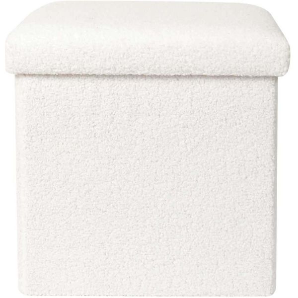 Pouf coffre pliable en bouclette blanc - CMP-4729