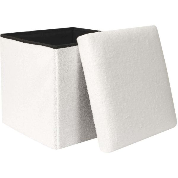 Pouf coffre pliable en bouclette blanc - 15,90