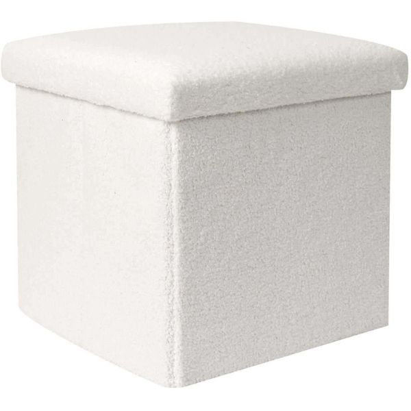 Pouf coffre pliable en bouclette blanc