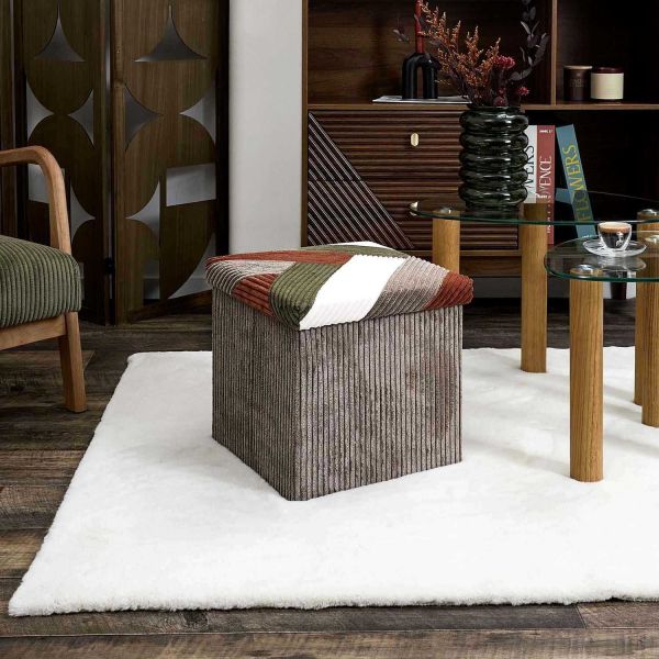 Pouf coffre pliable patchwork côtelé Scott - 6