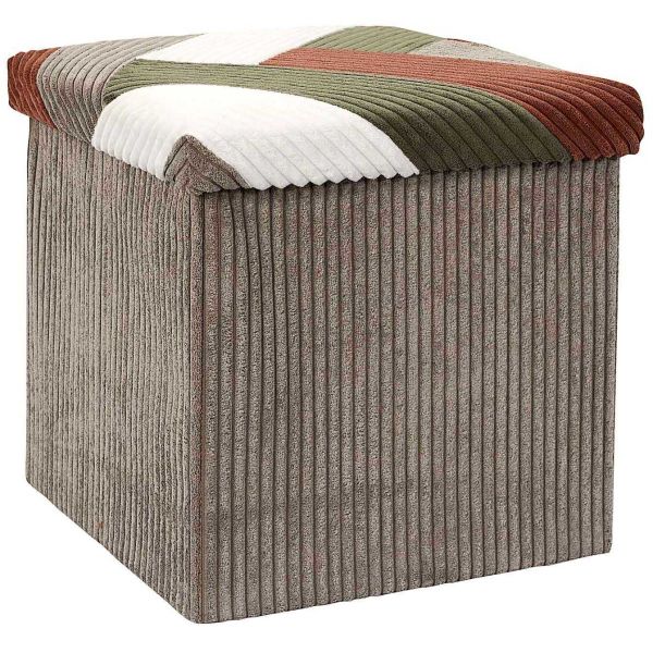 Pouf coffre pliable patchwork côtelé Scott - CMP-5229