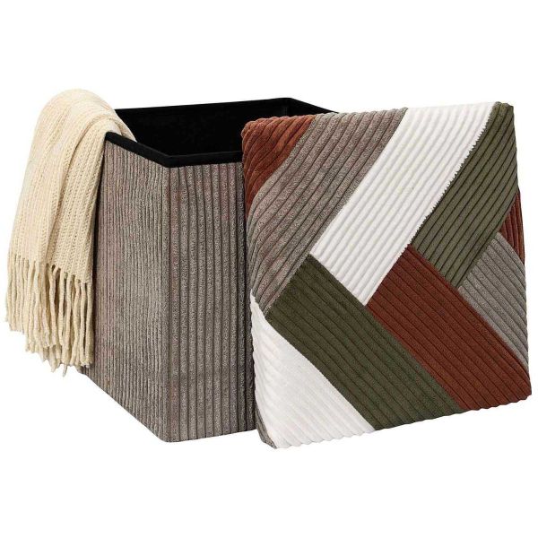 Pouf coffre pliable patchwork côtelé Scott - 5