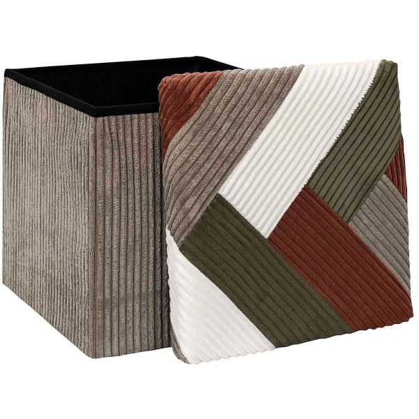 Pouf coffre pliable patchwork côtelé Scott