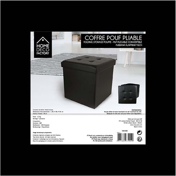 Pouf coffre pliable PU assise capitonnée - 19,90