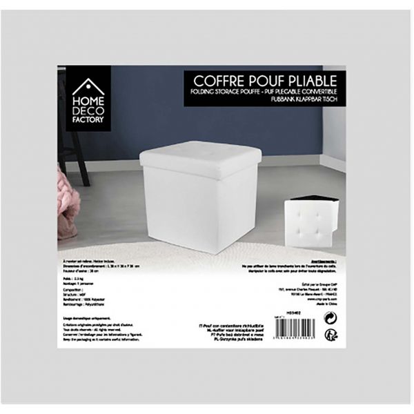 Pouf coffre pliable PU assise capitonnée - 18,90