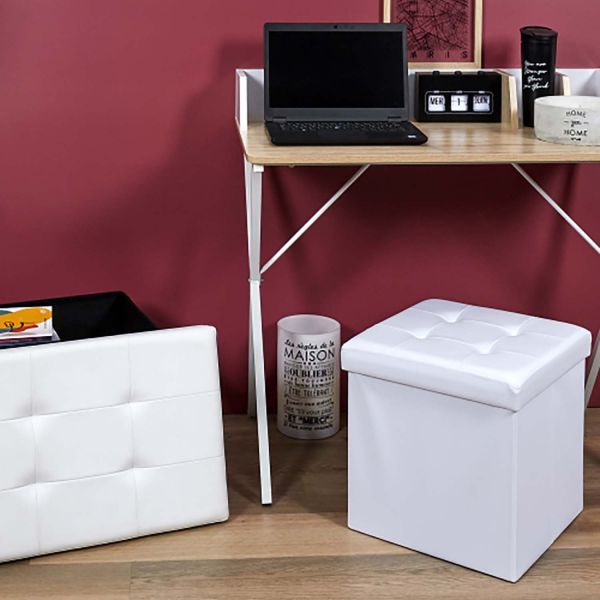 Pouf coffre pliable PU assise capitonnée - THE HOME DECO FACTORY