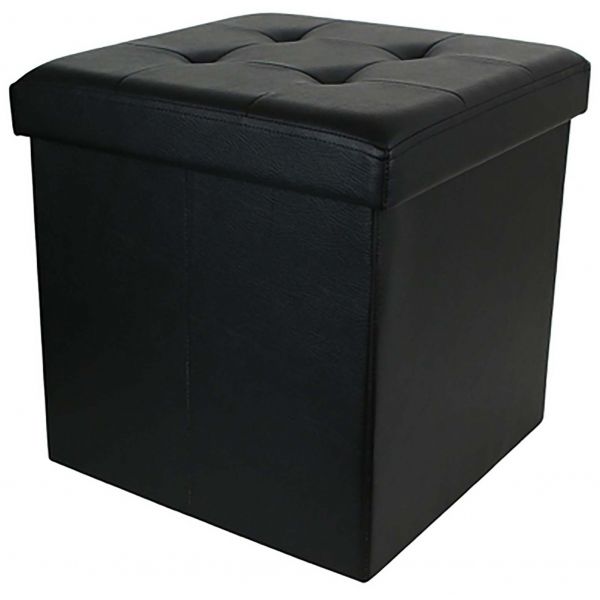 Pouf coffre pliable PU assise capitonnée