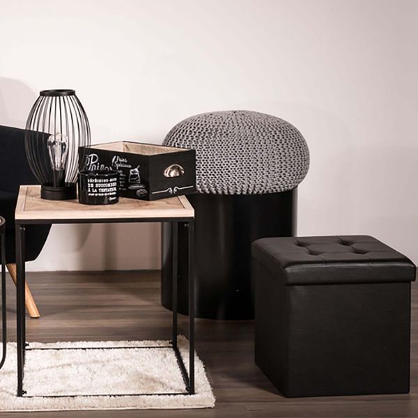 Pouf coffre pliable PU assise capitonnée - THE HOME DECO FACTORY