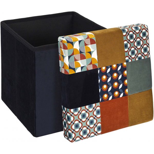 Pouf coffre pliable en tissu patchwork Rétro - 22,90