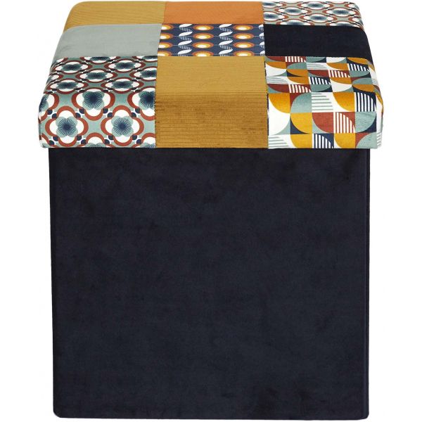 Pouf coffre pliable en tissu patchwork Rétro - 5