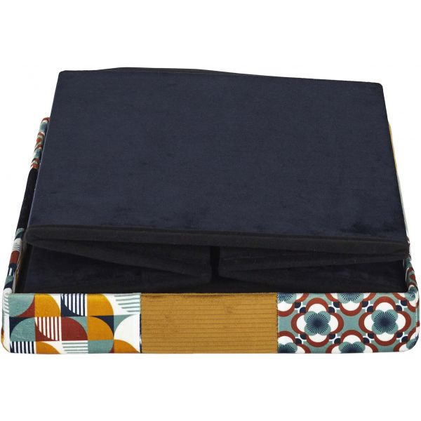 Pouf coffre pliable en tissu patchwork Rétro - 6