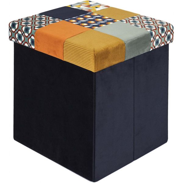 Pouf coffre pliable en tissu patchwork Rétro