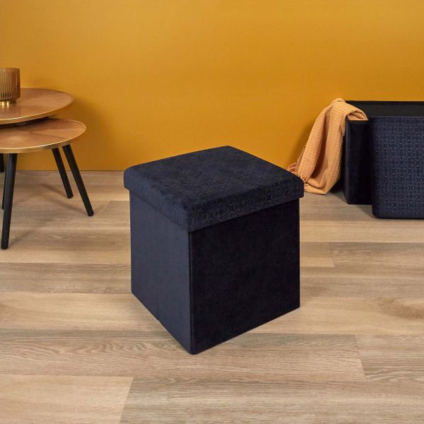 Pouf coffre pliable en velours Rétro - 7