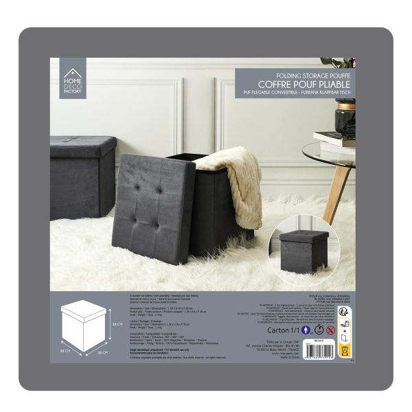 Pouf coffre de rangement capitonné gris - 5