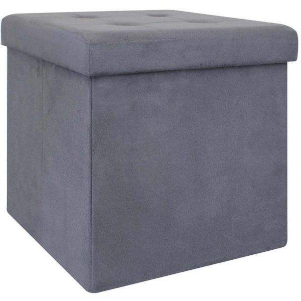 Pouf coffre de rangement capitonné gris