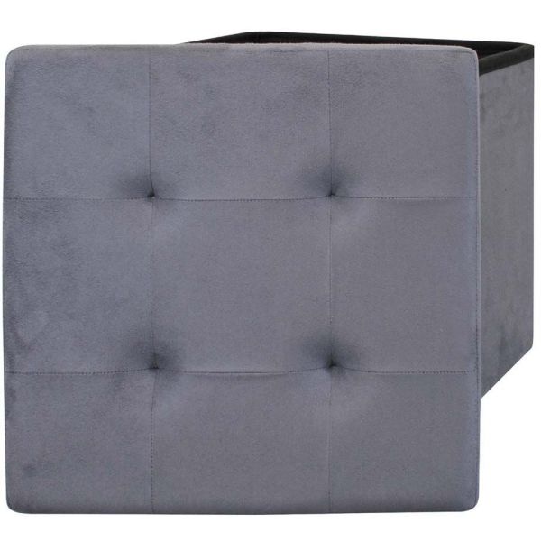 Pouf coffre de rangement capitonné gris - 16,90