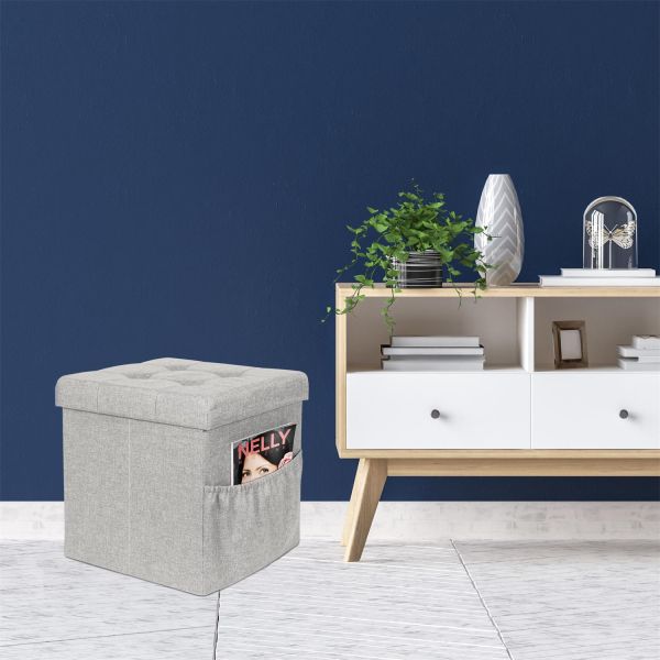 Pouf coffre pliable avec range magazines - THE HOME DECO FACTORY