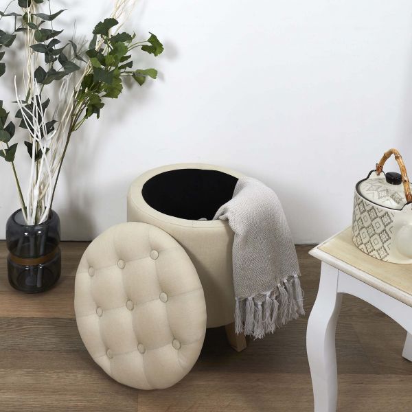 Pouf coffre rond pieds en bois Eleonor - THE HOME DECO FACTORY