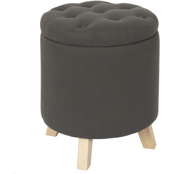 Pouf coffre rond pieds en bois Eleonor - 5