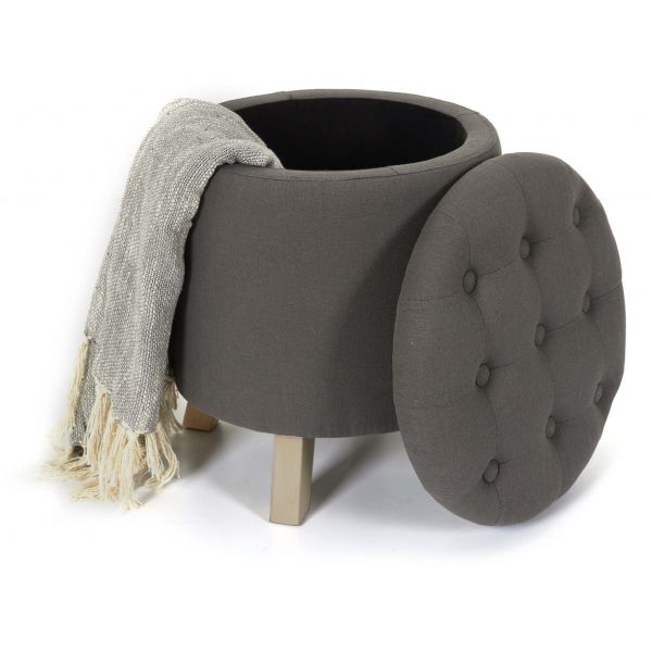 Pouf coffre rond pieds en bois Eleonor - 6