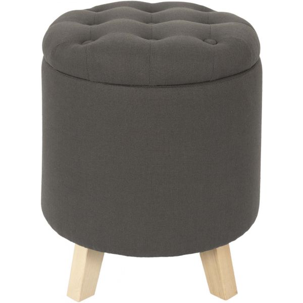 Pouf coffre rond pieds en bois Eleonor