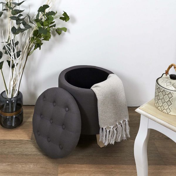 Pouf coffre rond pieds en bois Eleonor - THE HOME DECO FACTORY