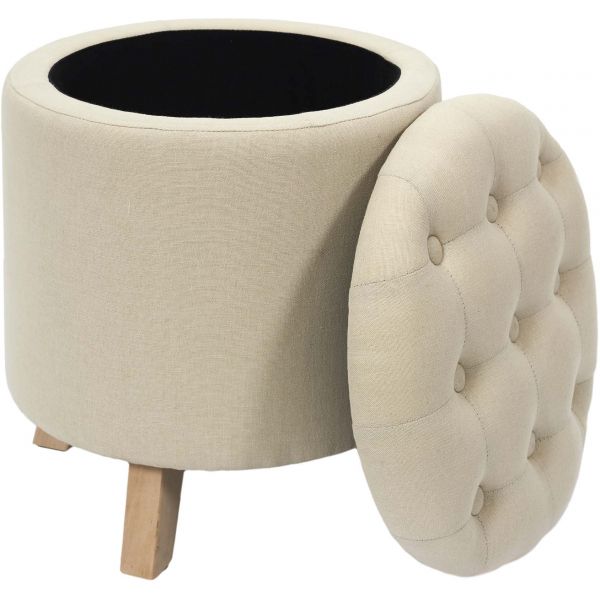 Pouf coffre rond pieds en bois Eleonor - 44,90