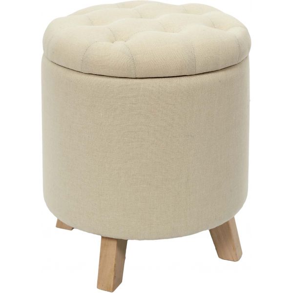 Pouf coffre rond pieds en bois Eleonor - 5